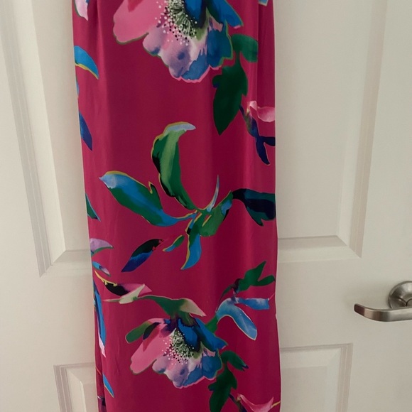 Boston Proper Watercolor Abstract Print One Shoulder Tie Waist Knit Midi Dress - Picture 8 of 9